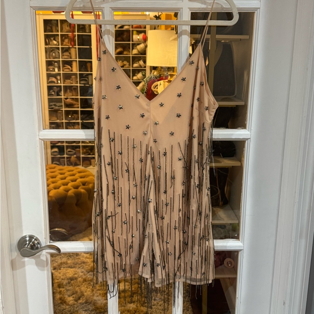 ASOS Beige Mesh Embellished Romper Playsuit star fringe festival - Picture 4 of 7